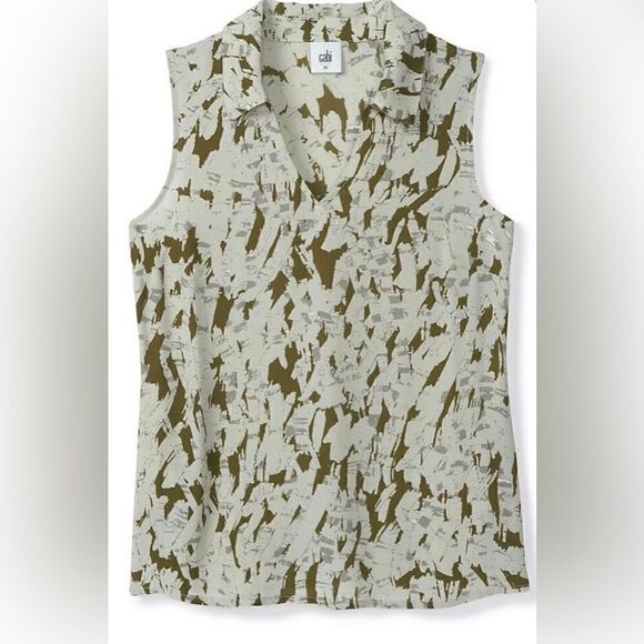 Cabi Flurry Top in an Olive & Cream Abstract Pattern. Size Large. NWOT - Picture 2 of 10